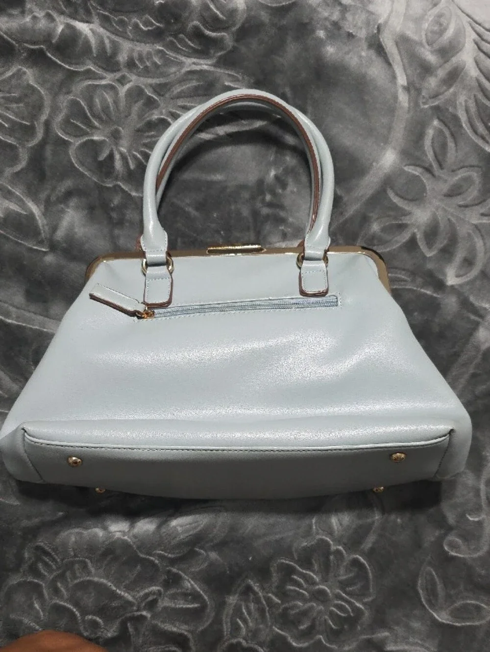 David Jones Paris Light Blue and Beige Structured Satchel Handbag